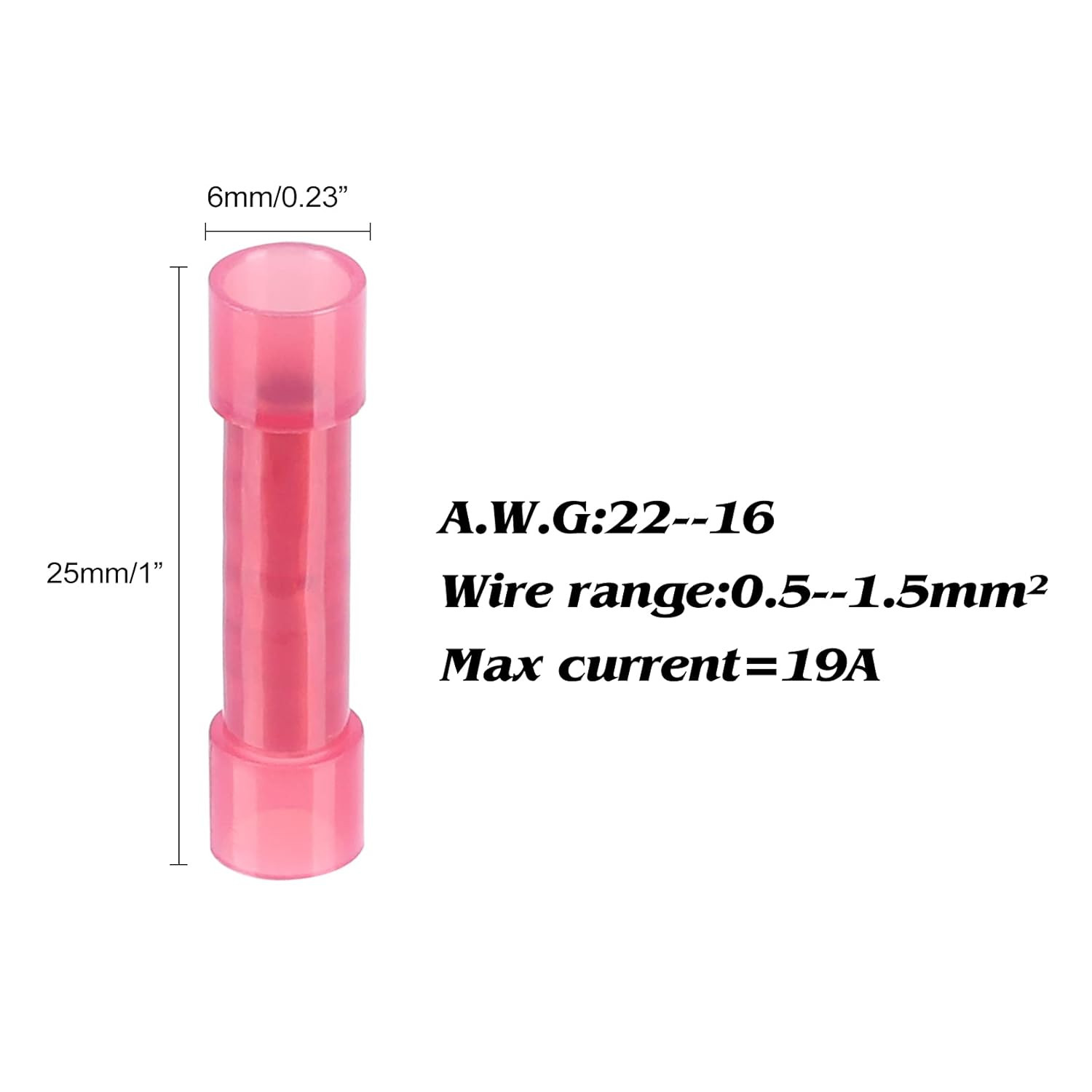 100 Conectores Cable PA66 Nylon 2216 AWG Empalme Electricos Aislados Rojo