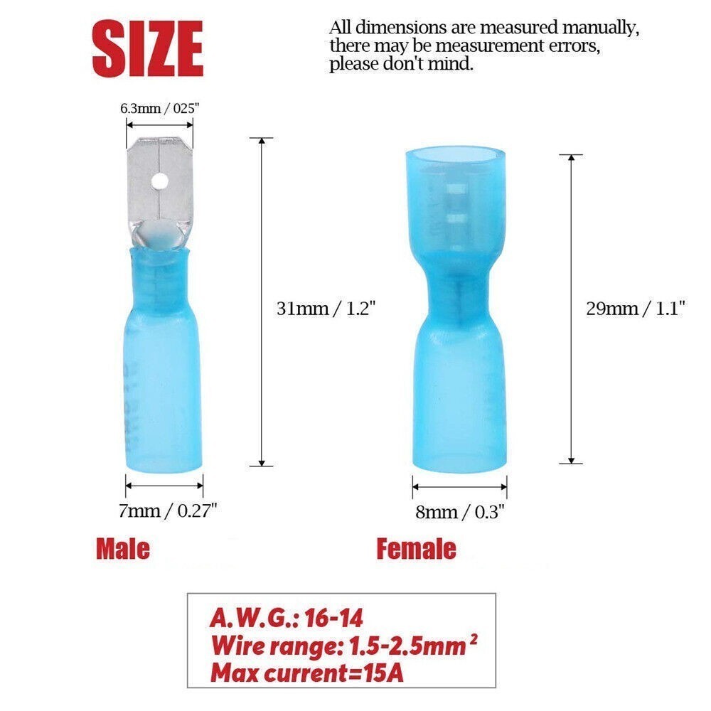 50-10Pairs Heat Shrink Terminals Female Male Spade Bullet Bullet Wire Connectors