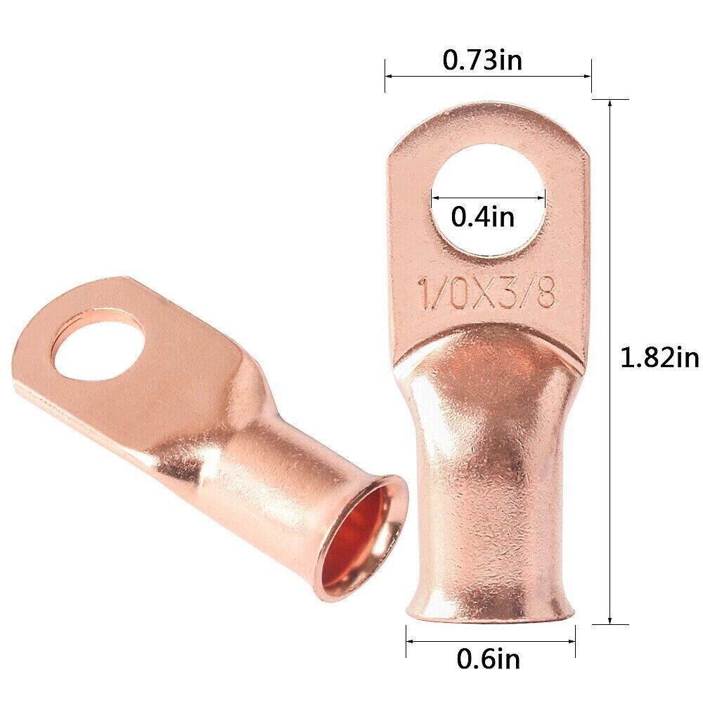 Gauge Copper Cable Lugs BLACK & RED 1/0 AWG Heat Shrink Ring Terminals/Tool
