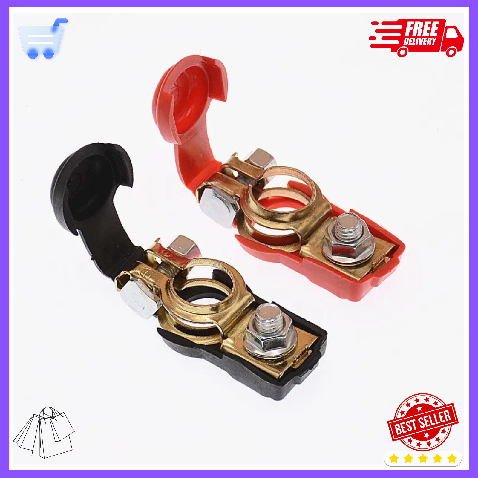Pair Top Post Brass Car Battery Terminal PoleConnector Clamp Quick Disconnect12V