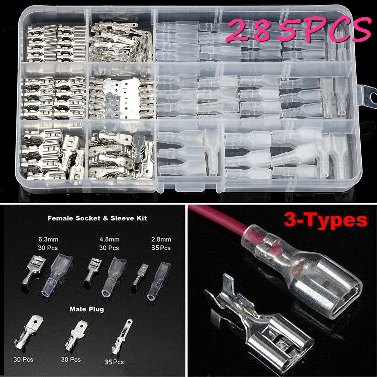285X Assortment Terminals Set Electrical Wire Crimp Connectors Male Female Spade