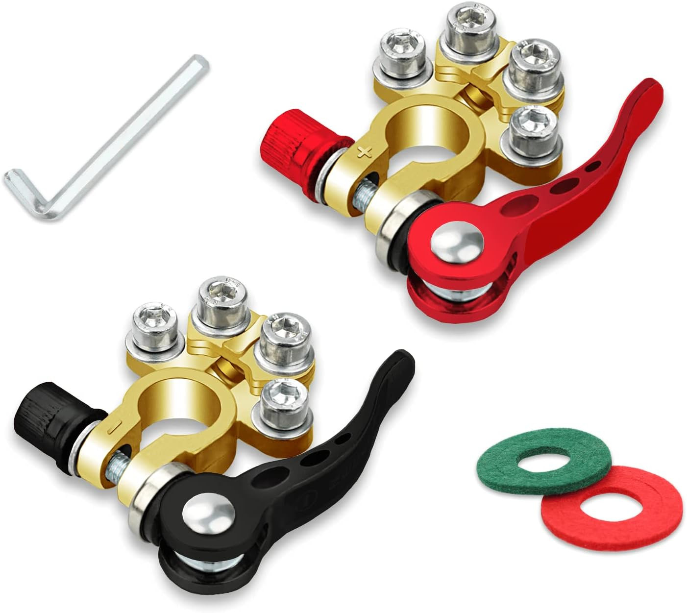 2PCS Battery Terminal Connectors, 4 Way Quick Release Disconnect Battery Termina