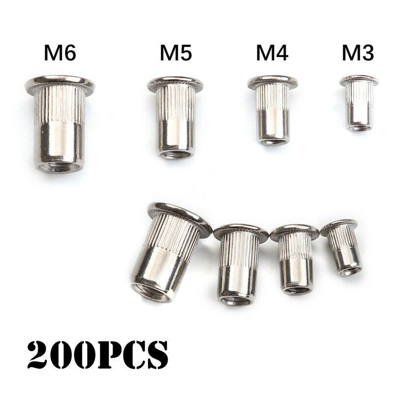 200Pcs Rivet Nuts Stainless Steel Heavy Duty Threaded Insert Nutsert Rivnuts