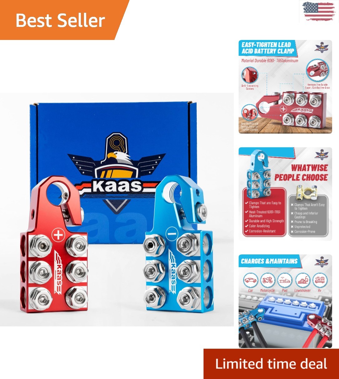 CNC Machined Battery Terminal Connectors – Corrosion-Resistant Red & Blue Set