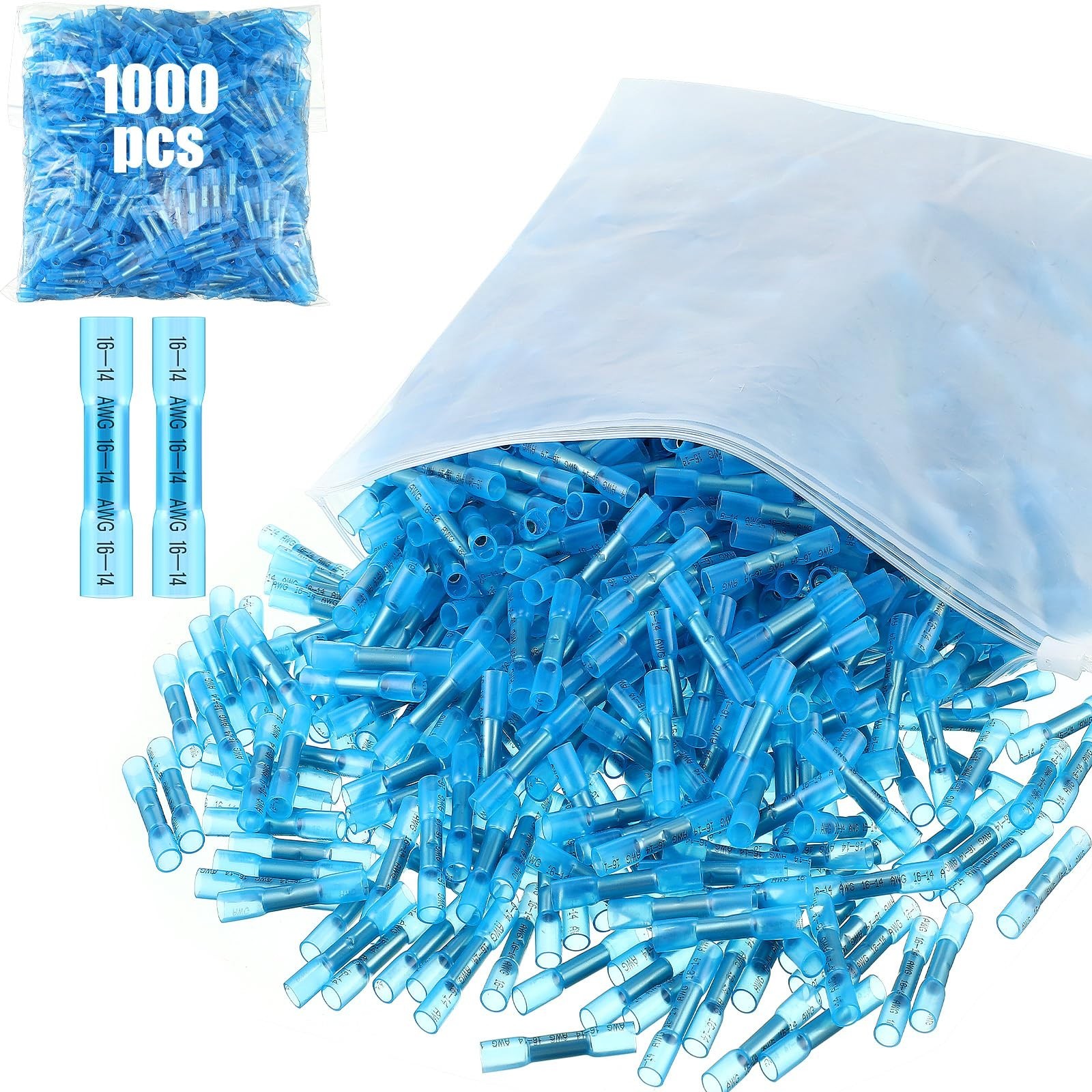 1000 Pcs Heat Shrink Butt Wire Connectors 16-14 AWG Insulated Waterproof Crimp T