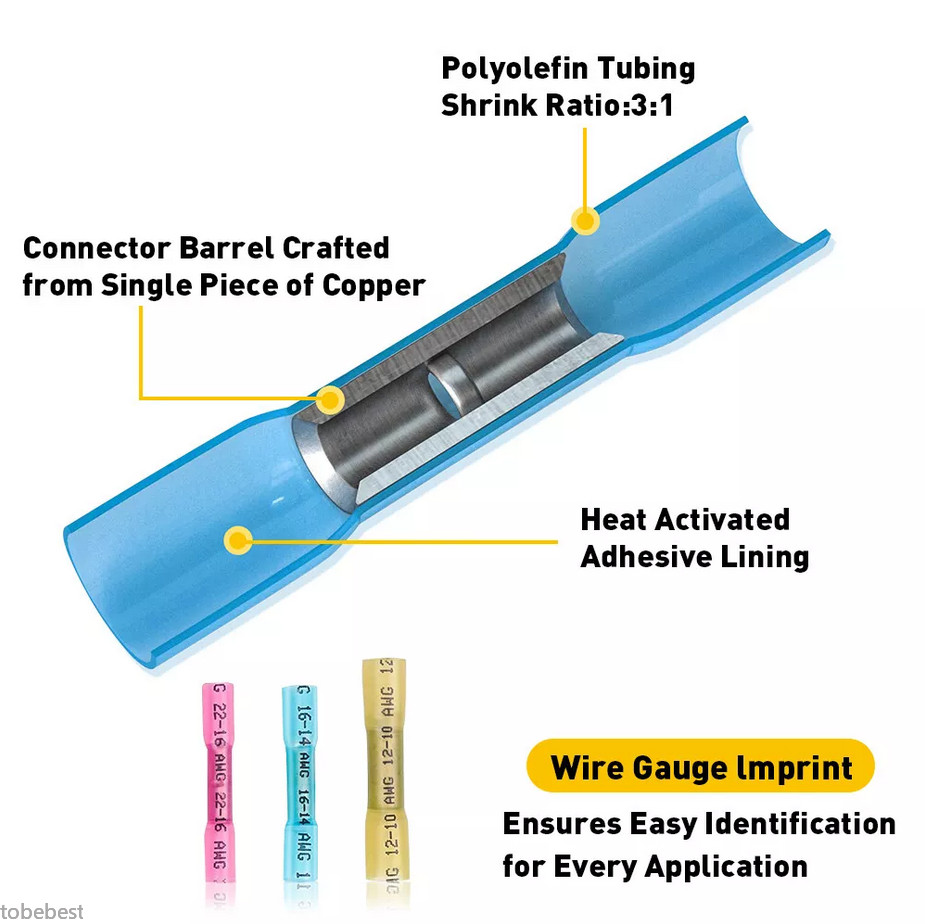 1000x Heat Shrink Butt Red Blue Yellow Waterproof Wire Connectors Seal Terminals