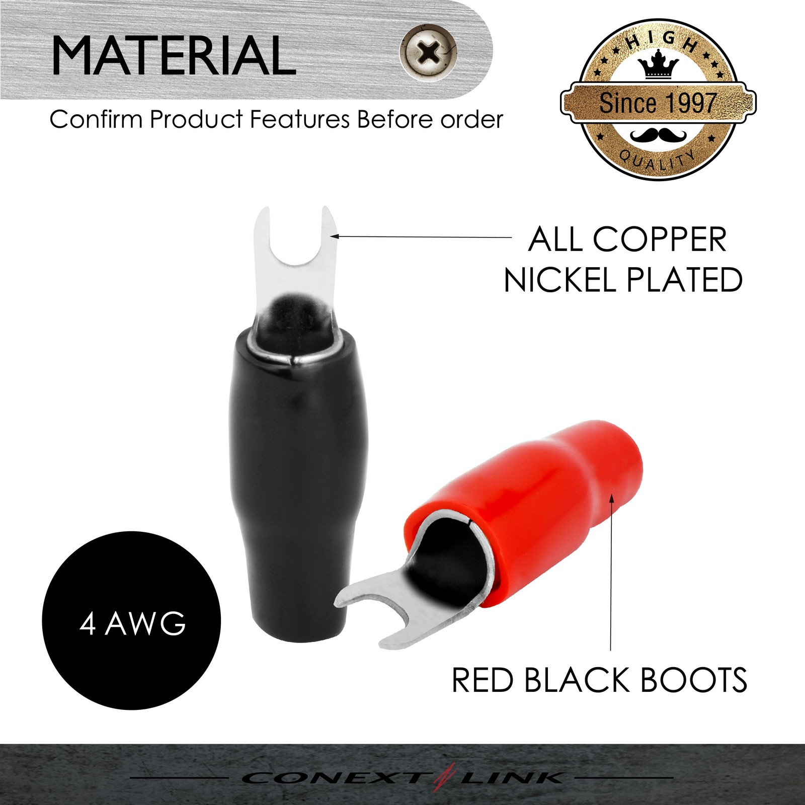 20pcs Barrier Spade Fork Terminal Connector 4 GA AWG Gauge Crimp Red Black Boot