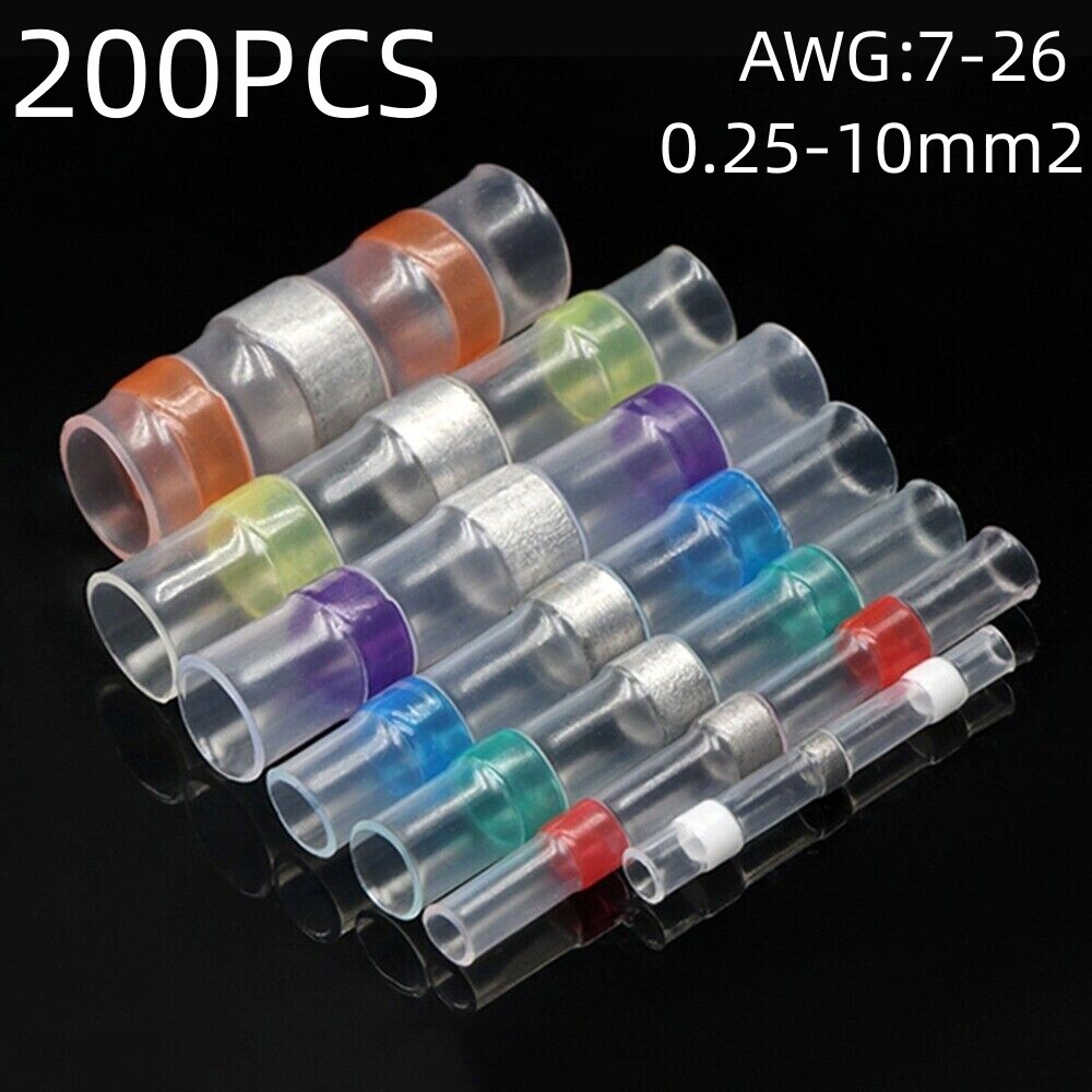 Insulated Solder Heat Shrink Butt Seal Wire Connectors Cable Terminals 7-26AWG