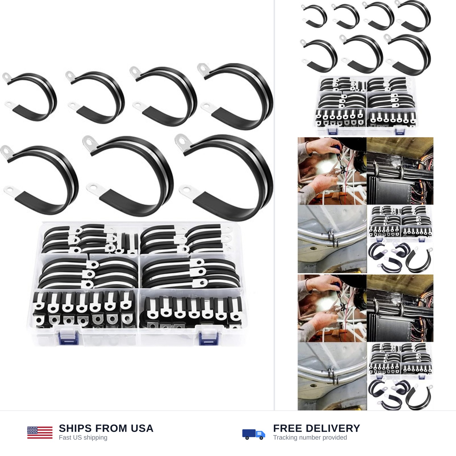 56PCS Large Stainless Steel Rubber Coated Cushioned Insulated Cable Clamps As…