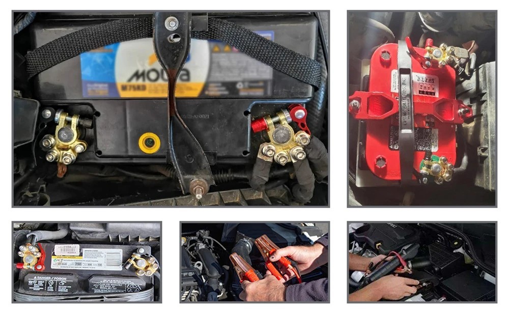 2PCS 4 Way Car Battery Terminal Clamp Connectors Quick Release Disconnect Tool