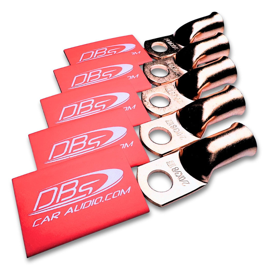 2/0 Gauge Copper Lug Battery Ring Terminals 3/8″ Hole – DBs Red Heat Shrink
