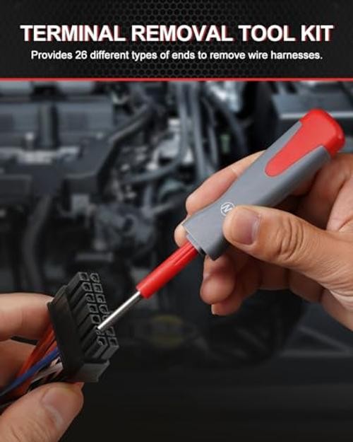 Terminal Removal Tool Kit, 26 Pcs Depinning Tool Pin Removal Tool Kit, Red