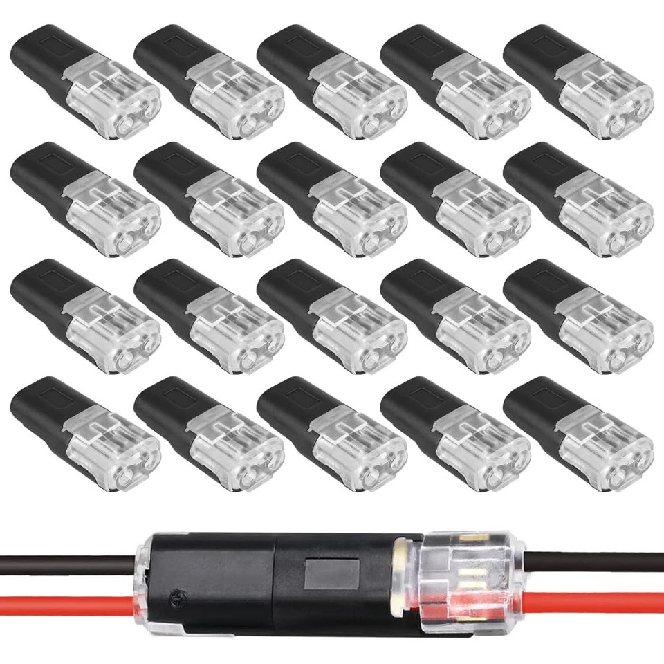 50 Pcs Quick Splice Wire Connectors 2 Pin Double Wire Plug with Locking Buckle