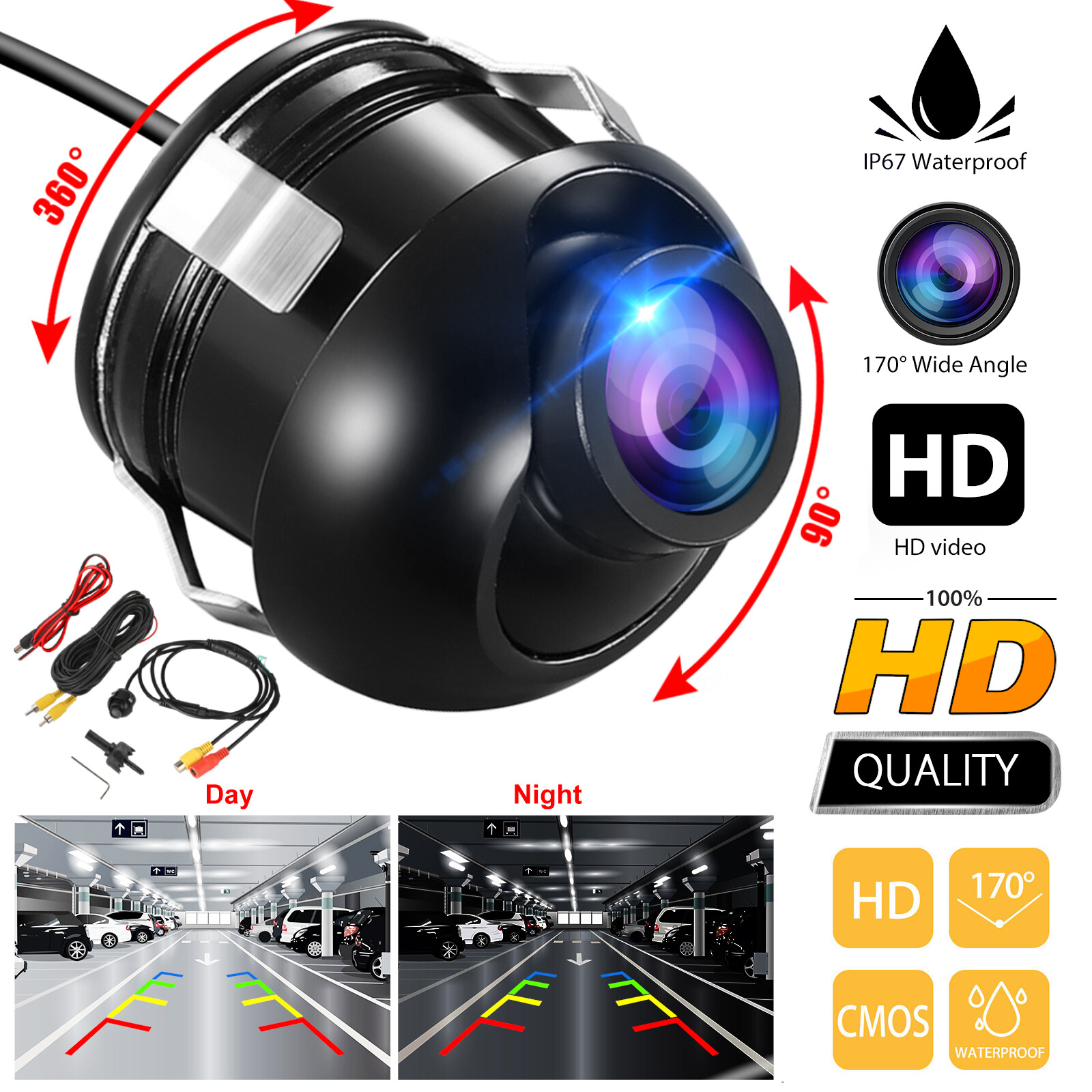 170° CMOS Car Rear View Backup Camera Reverse HD Night Vision Waterproof CAM Kit