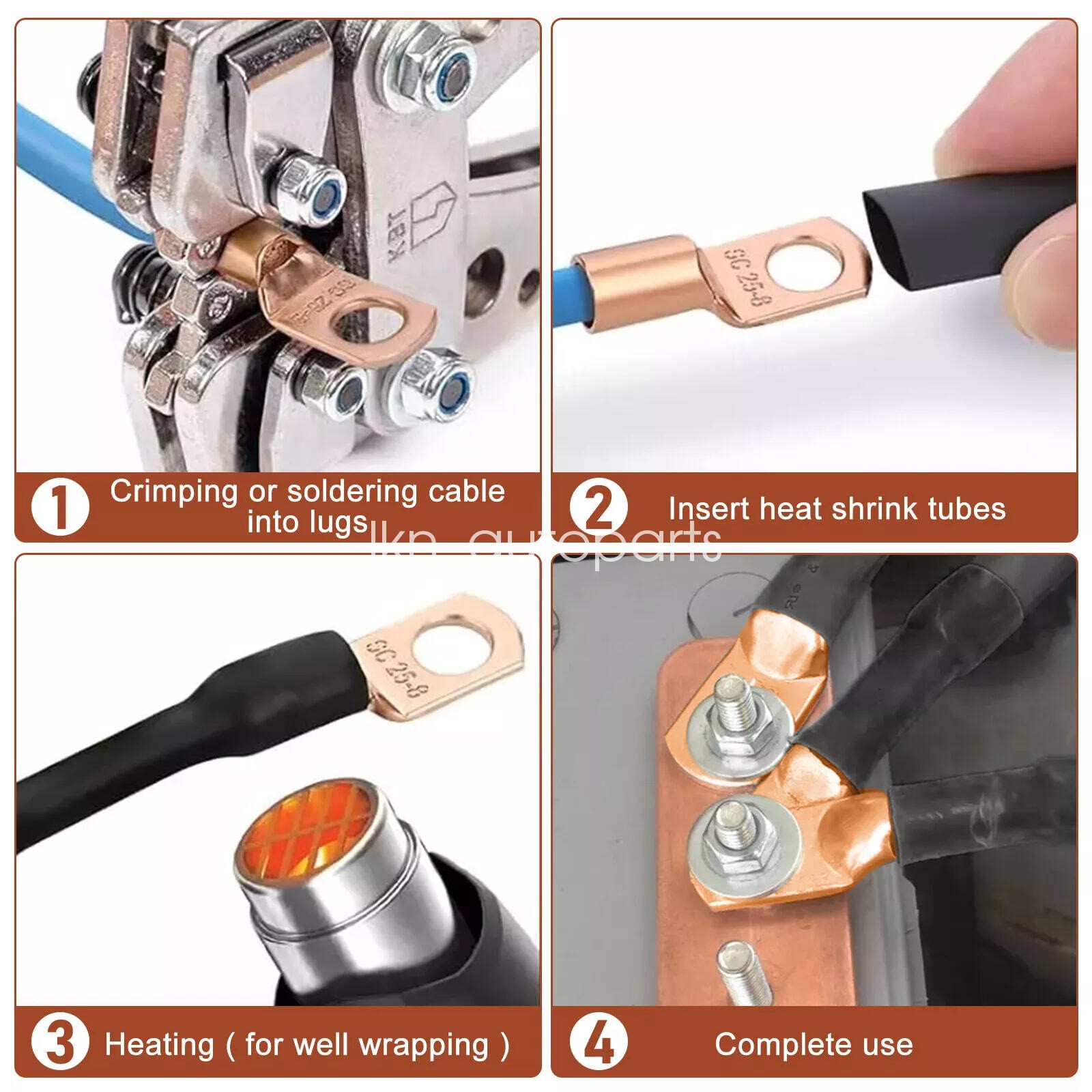 Copper Battery Cable Ends Wire Lugs Assortment Kit AWG 2 4 6 8 10 gauge 150pcs