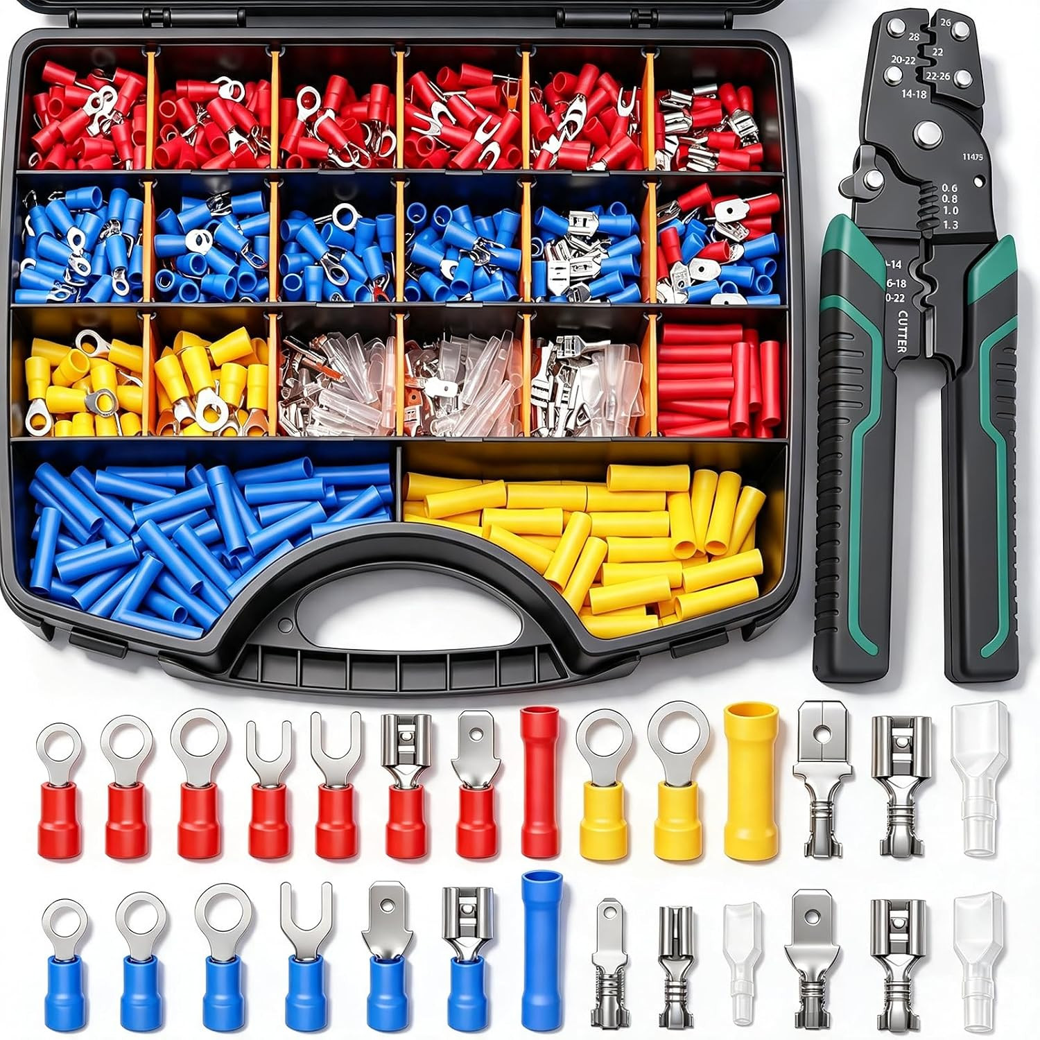 /1100Pcs Wire Connectors Kit,Insulated Electrical Wire Terminals,Waterproof Crim