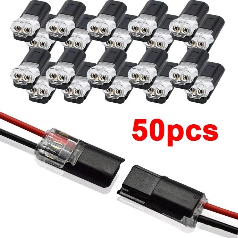 50pc 2-Way Quick Wire Connectors Waterproof Locking Buckle 18-22AWG Solderless