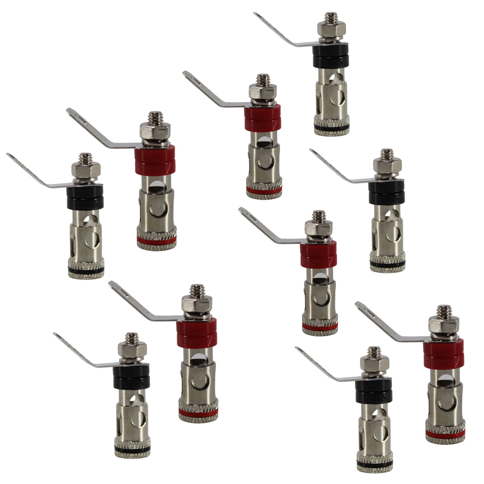 5 Pair of 12 Ga Brass/Nickel Plated Negative/Positive (Black/Red) Push Terminals