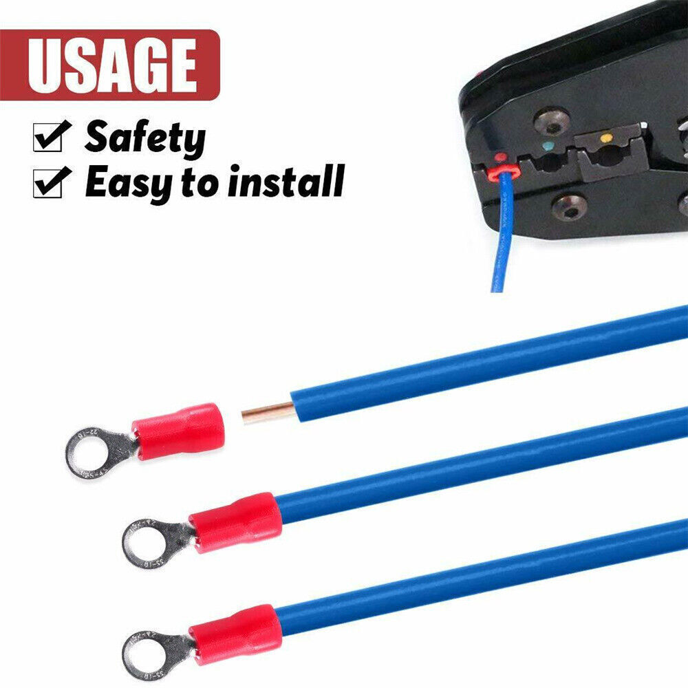 100/200x Red AWG 22-16 RV PVC Insulated Crimp Ring Terminal Wire Connector