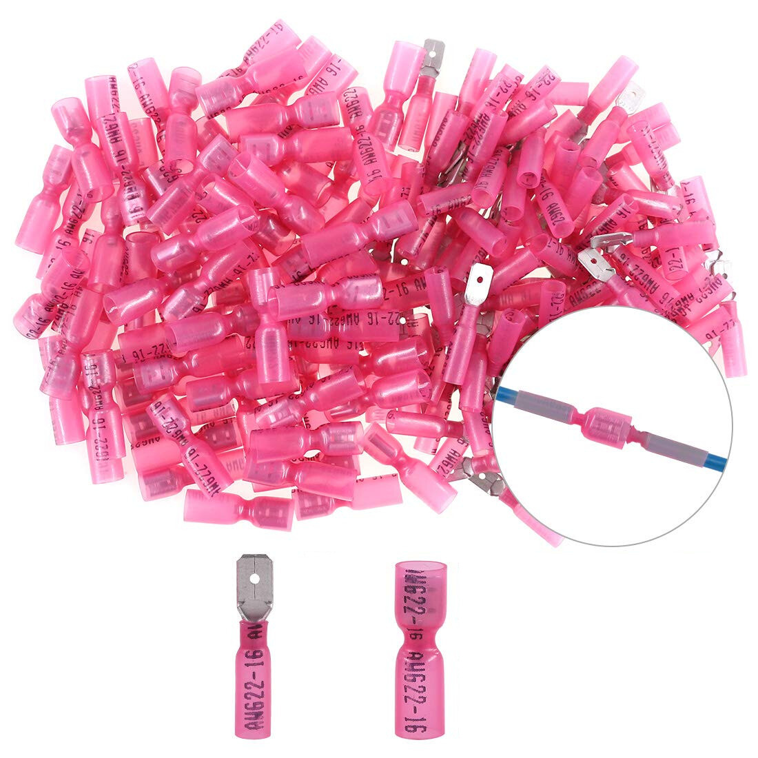 Red 22-16AWG Heat Shrink Male Female Spade Terminals Crimp Wire Connector 1/4″