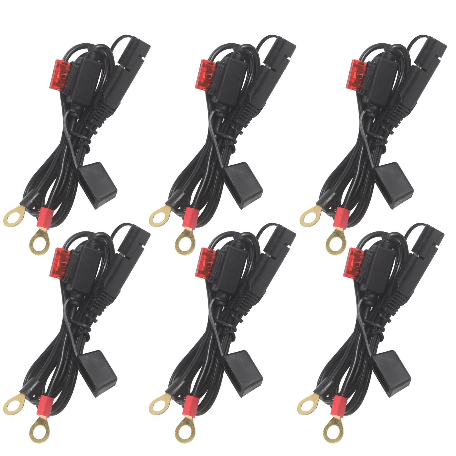 6 Pack SAE to O Ring Terminal Harness 2FT 16AWG Motorcycle Battery Charger Cable