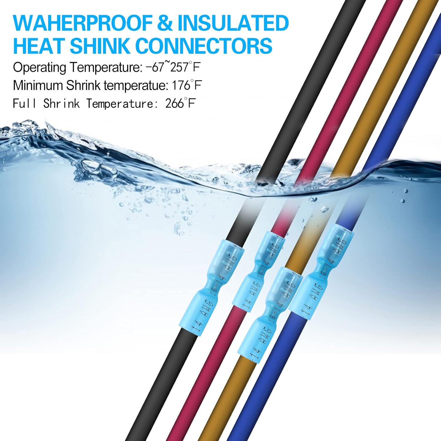 100-500X Spade Heat Shrink Wire Connectors 16-14 AWG Female Crimp Terminals Blue