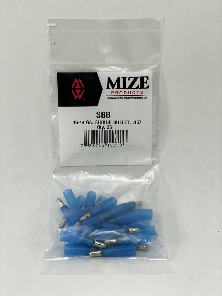 Mize 25 Pc Blue Size 16-14 GA Heat Shrink Male Bullet .157, SBB