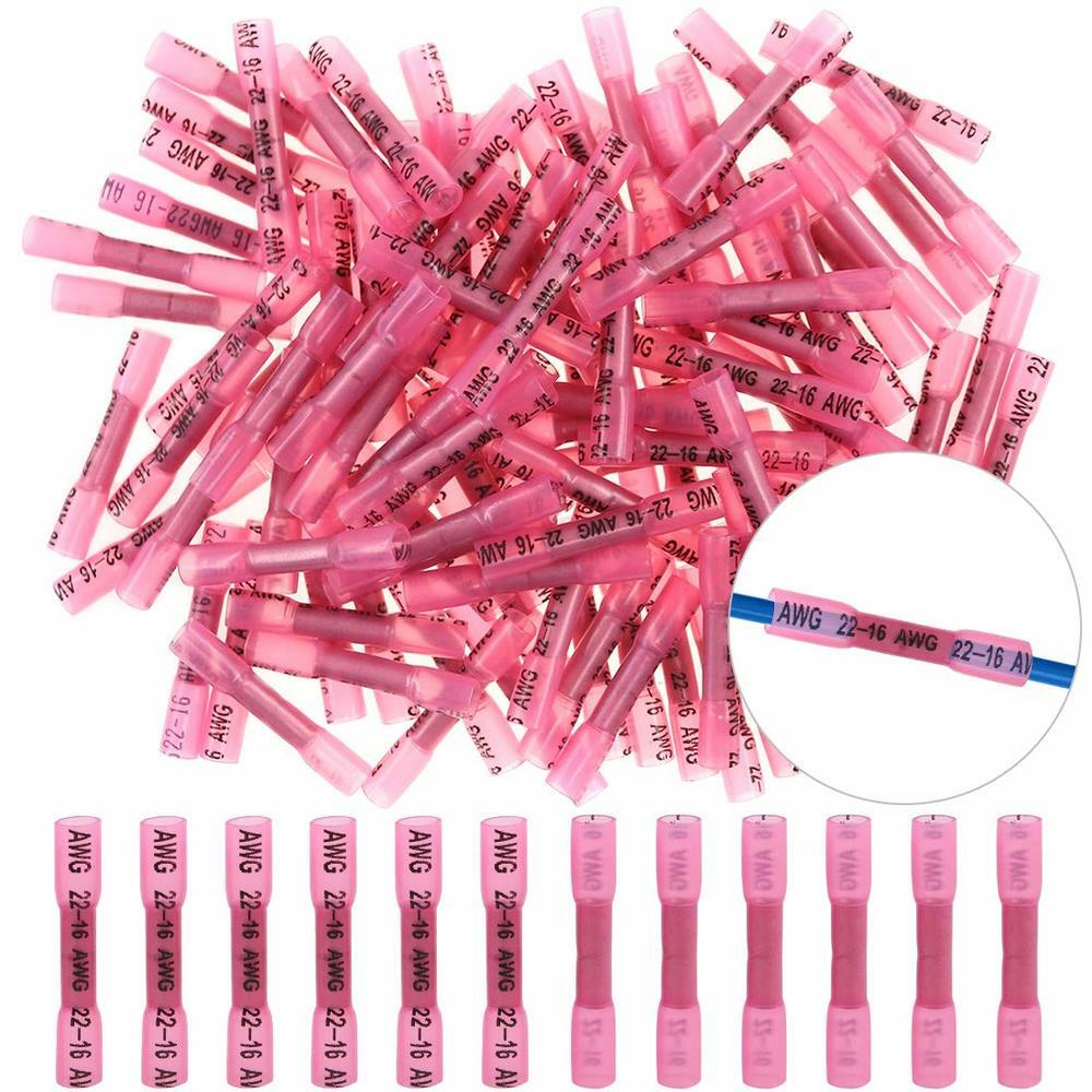 400/200Pcs 22-14 AWG Heat Shrink Butt Wire Splice Connectors Crimp Terminals Kit