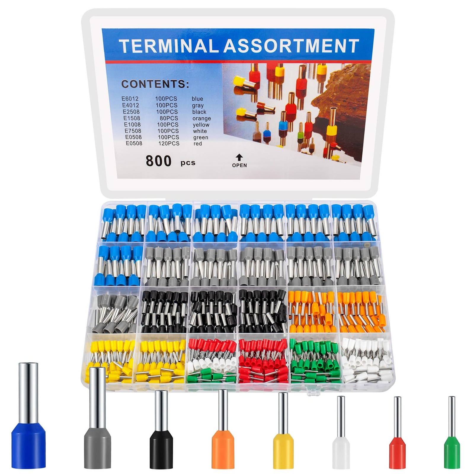800 PCS Wire Ferrule Connectors Kit AWG 2210 Terminals Copper Nylon Crimp