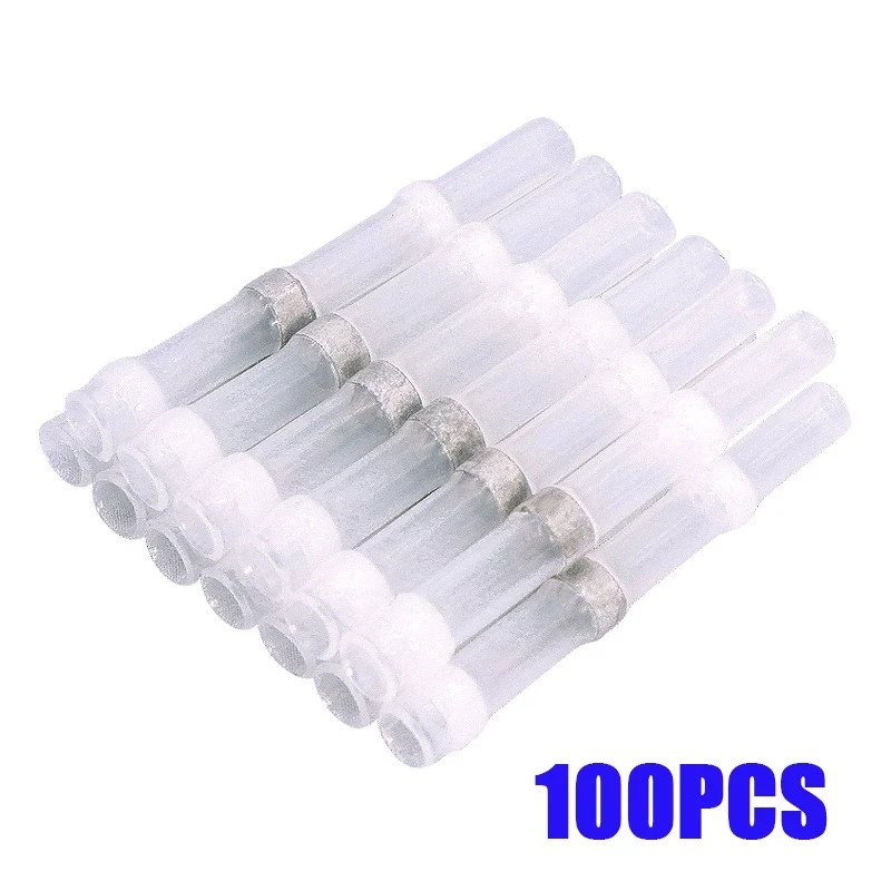 100PCS Solder Seal Wire Connectors Heat Shrink Wire Butt Solder Terminals Sleeve