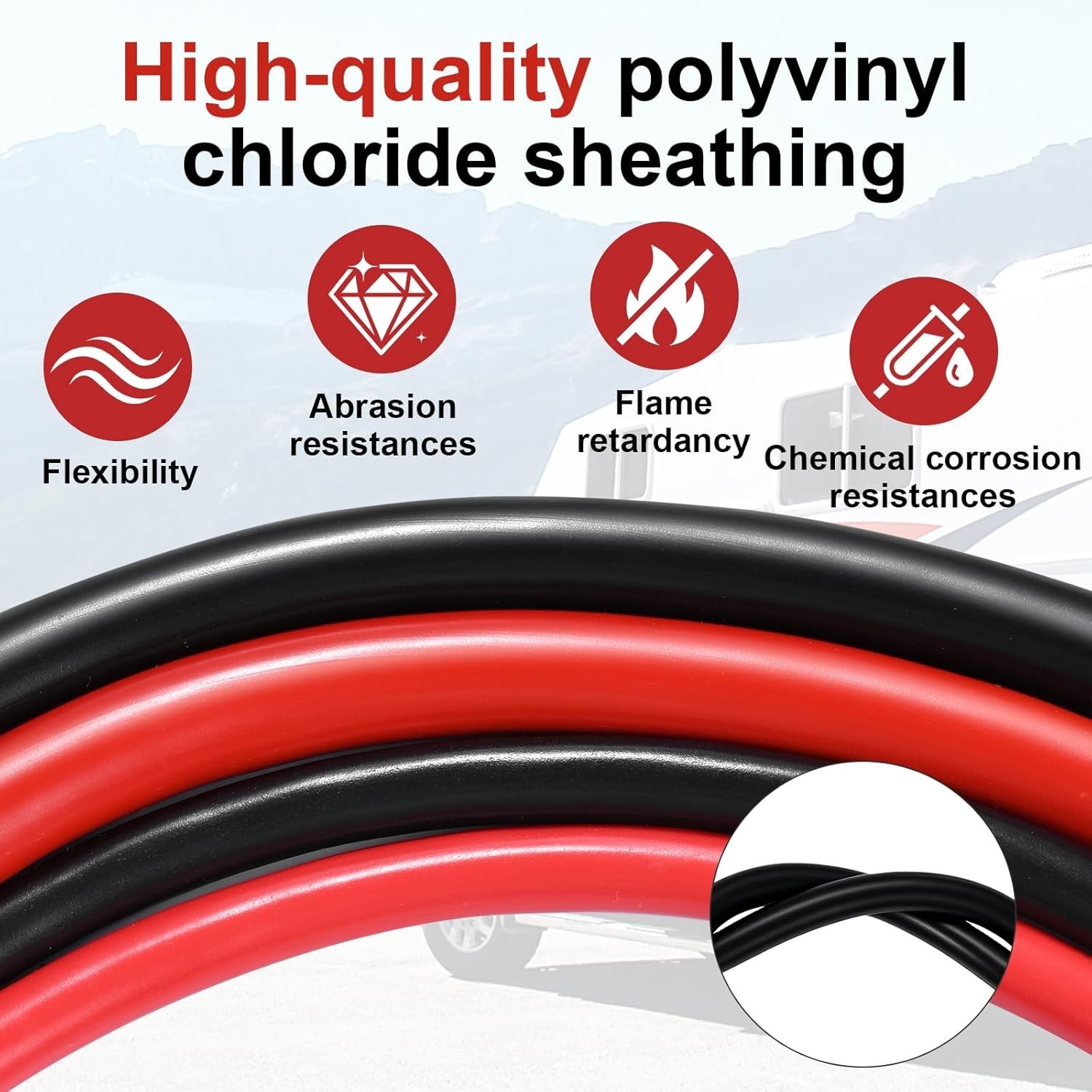 2AWG 1FT Heavy-Duty Battery Cable Set 1 Positive Negative M10 Large Terminals