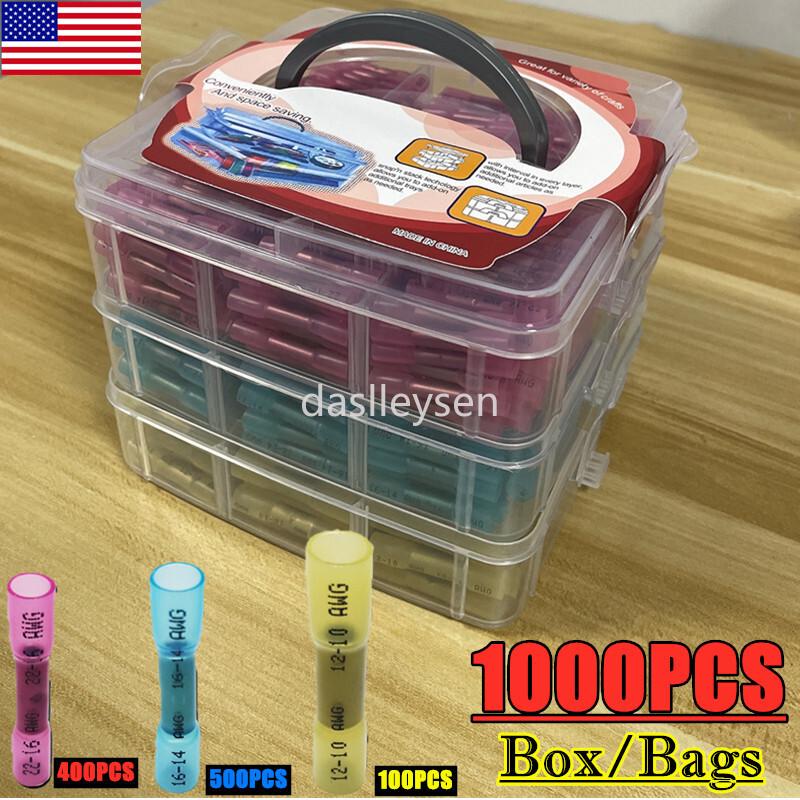 1000/200pcs Heat Shrink Butt Wire Splice Connectors Marine Seal Crimp Terminals