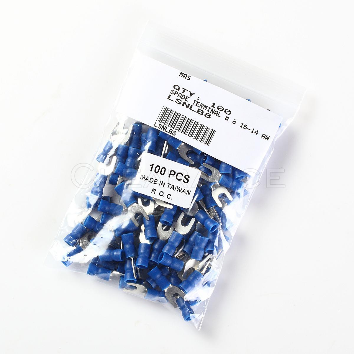 BLUE FORK SPADE TERMINAL 16-14GA #8 VINYL INSULATED CRIMP WIRE CONNECTOR 100PCS