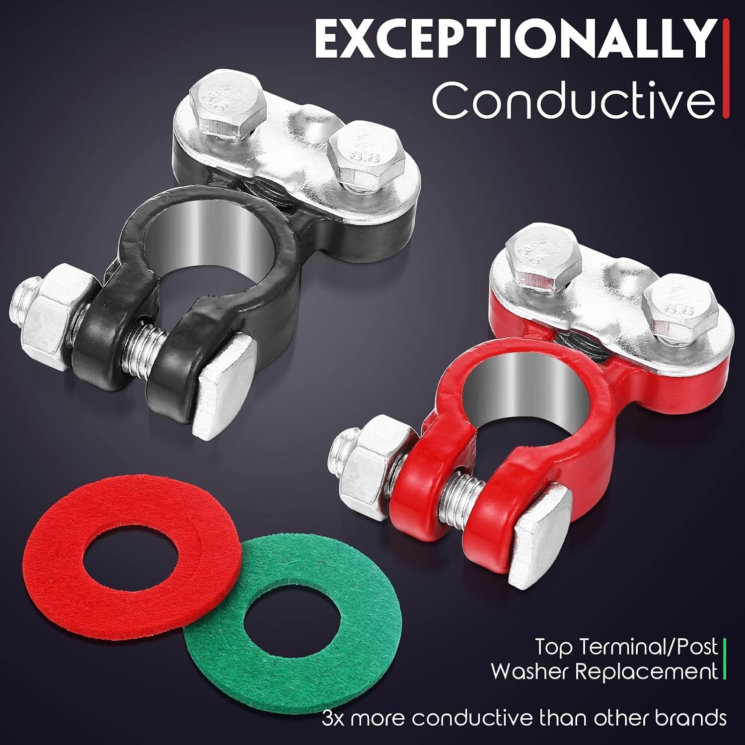 2 Pair Battery Connector Set with Anti-Corrosion Washers – Red & Black Cables