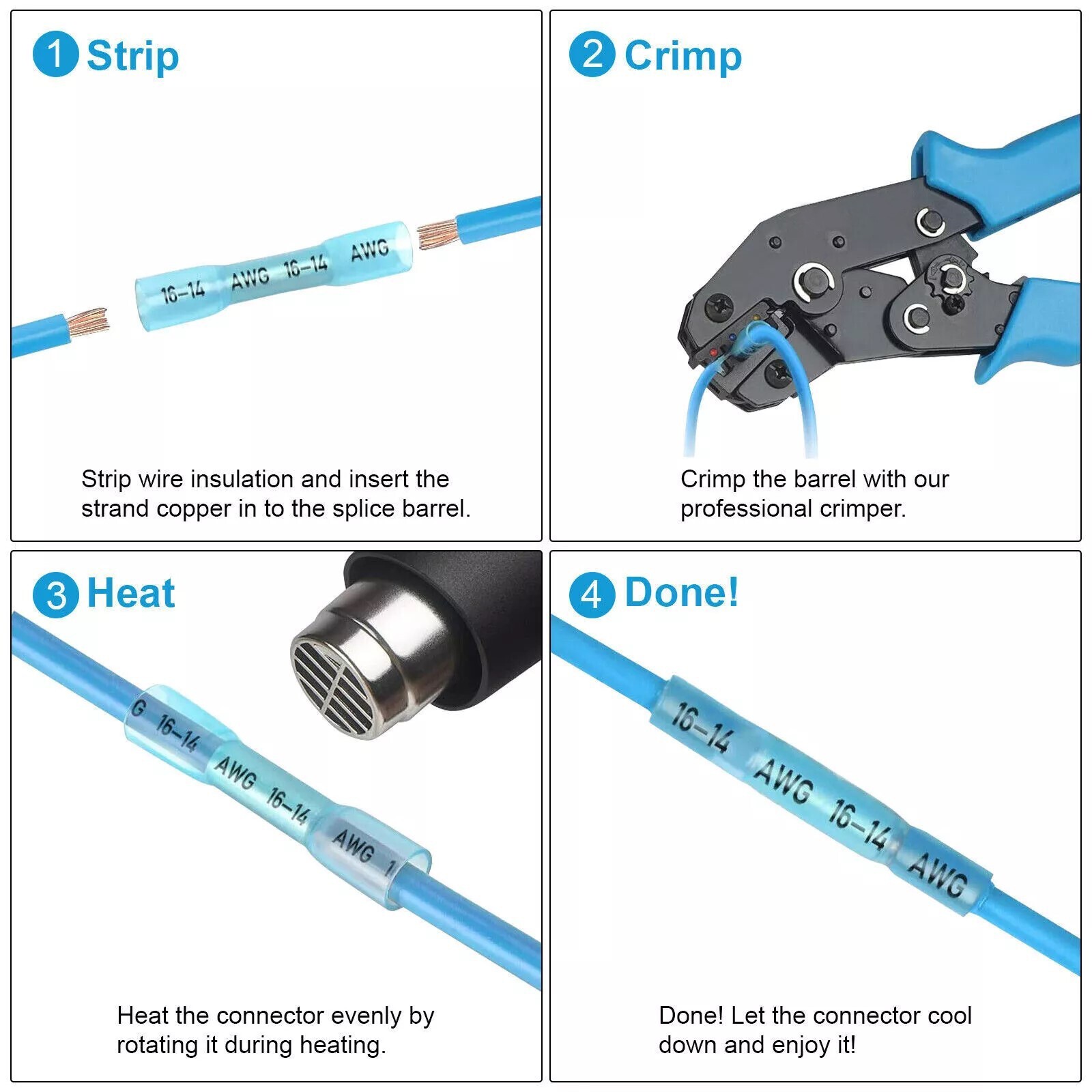 500/100x Waterproof Heat Shrink Butt Wire Splice Crimp Connectors Terminals Kit