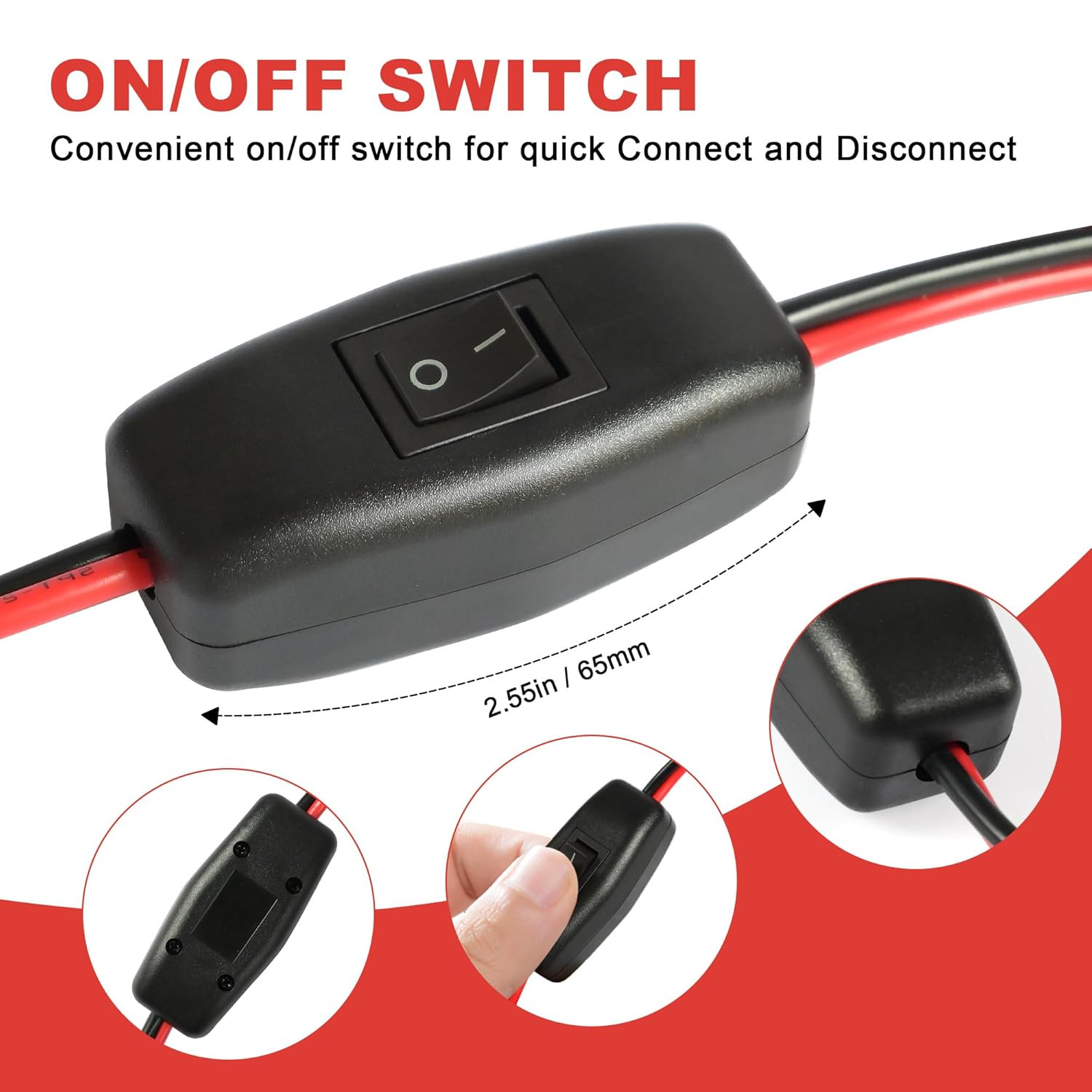SAE Battery Alligator Clips Wire Harness with On/Off Switch 7.9Ft/2.4M 16AWG,12V