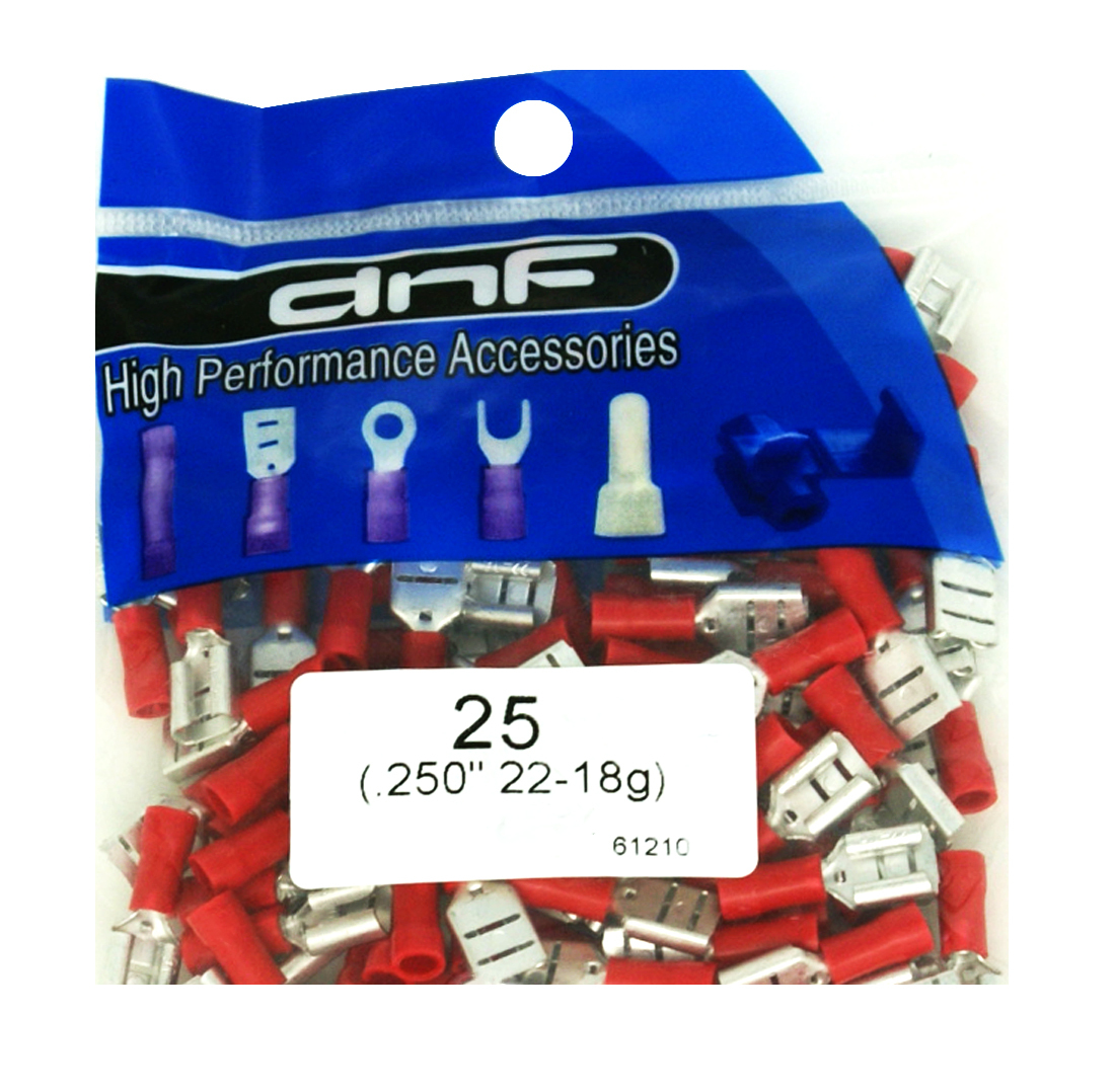 100 PACK RED 22-18 GAUGE VINYL FEMALE QUICK DISCONNECT CONNECTORS .250″ 1/4″