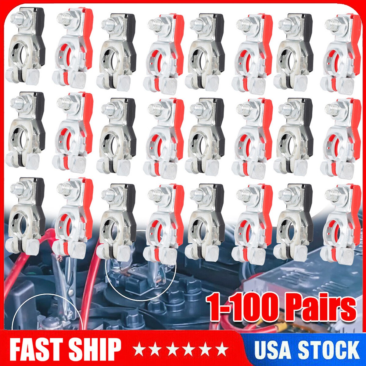 Universal Positive Negative Auto Battery Cable Terminal Top Post For Car Van Lot