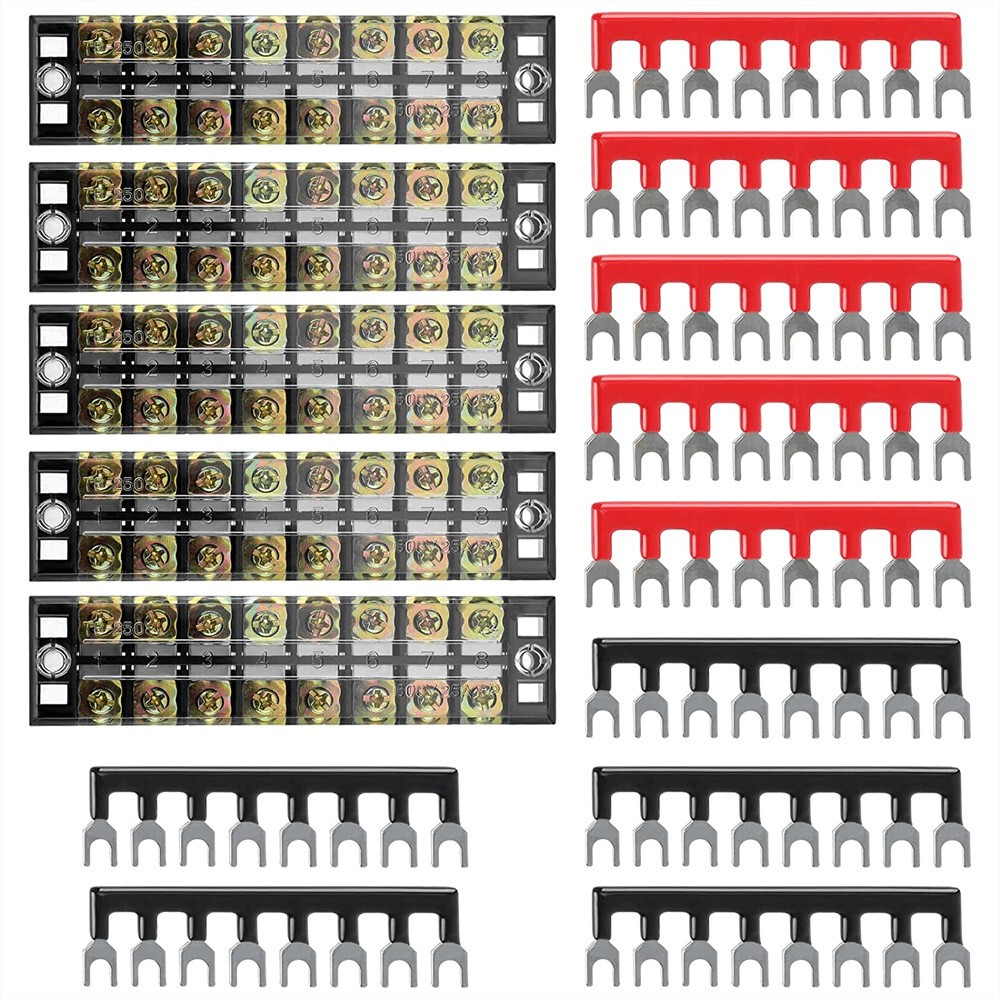 5 Sets Dual Row 8 Position Screws Terminal Block 600V 15A Electric Barrier Strip