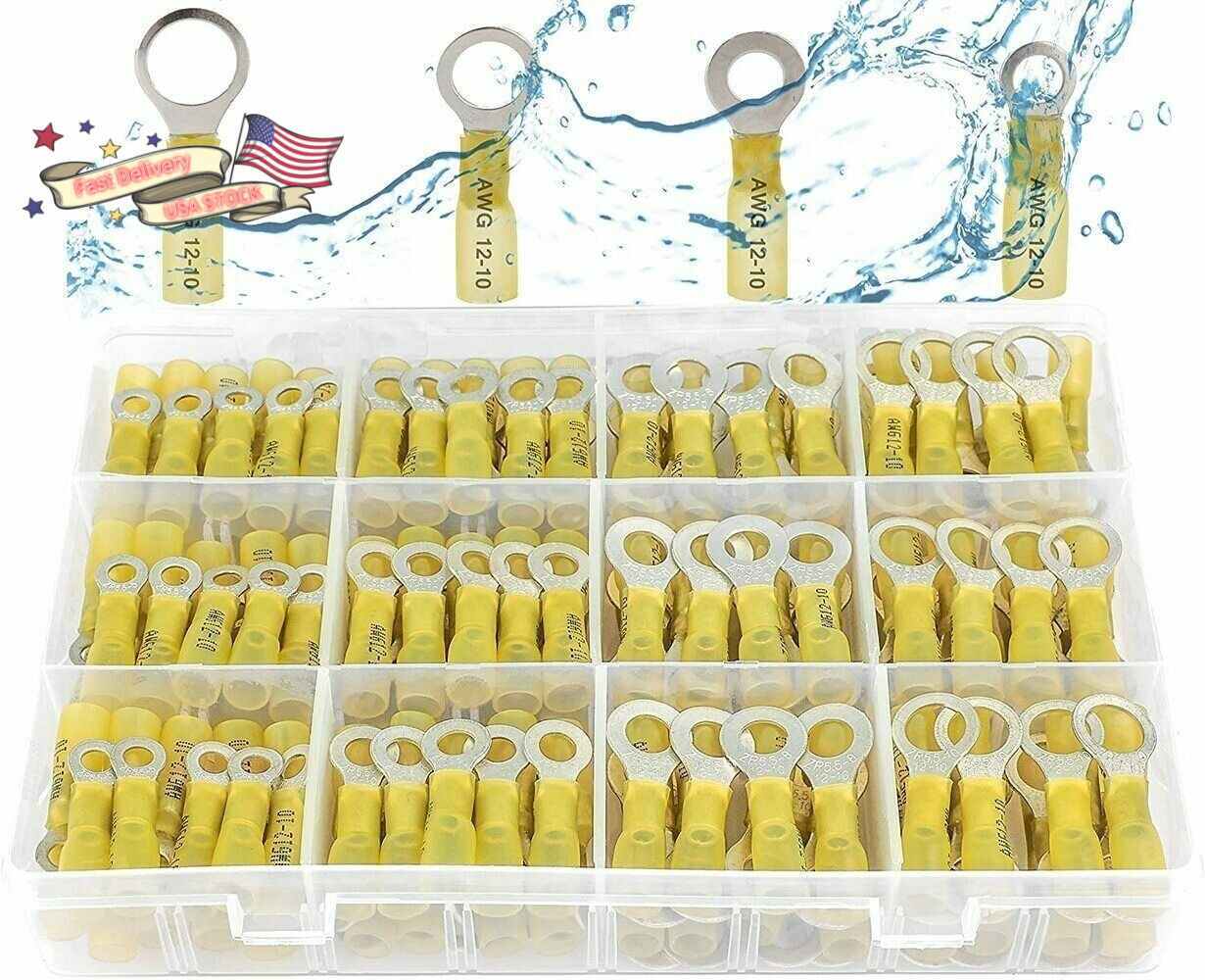 100pcs Insulated Heat Shrink Ring 12-10AWG #10 Electrical Wire Crimp Connectors