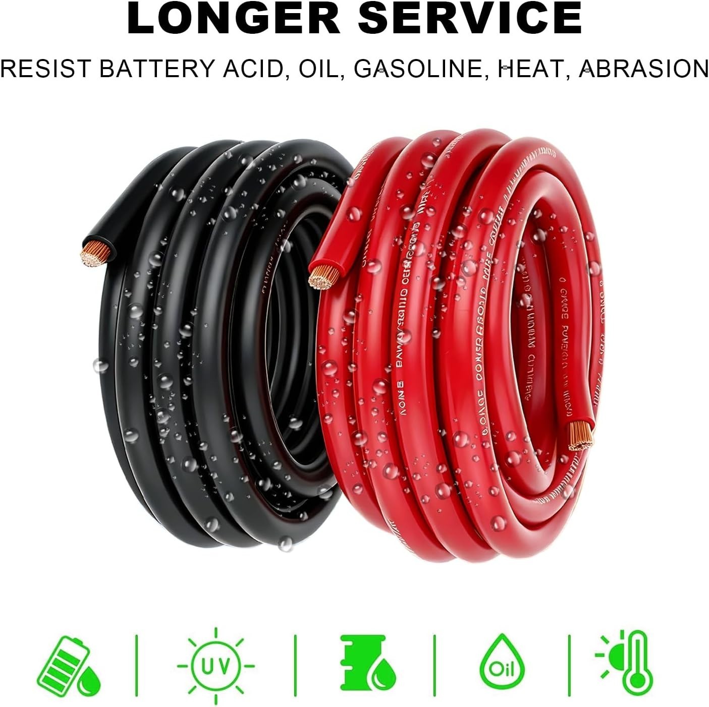 1/0 AWG Battery Cable Kit, 40 Ft, Red Black, CCA, 20 Pc Lugs, Heat Shrink Tube