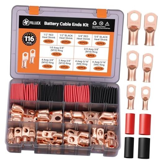 pcs Battery Cable Ends Kit,1/0 AWG 2 AWG 2/0AWG 4 AWG 6 AWG Copper Lugs,0 116