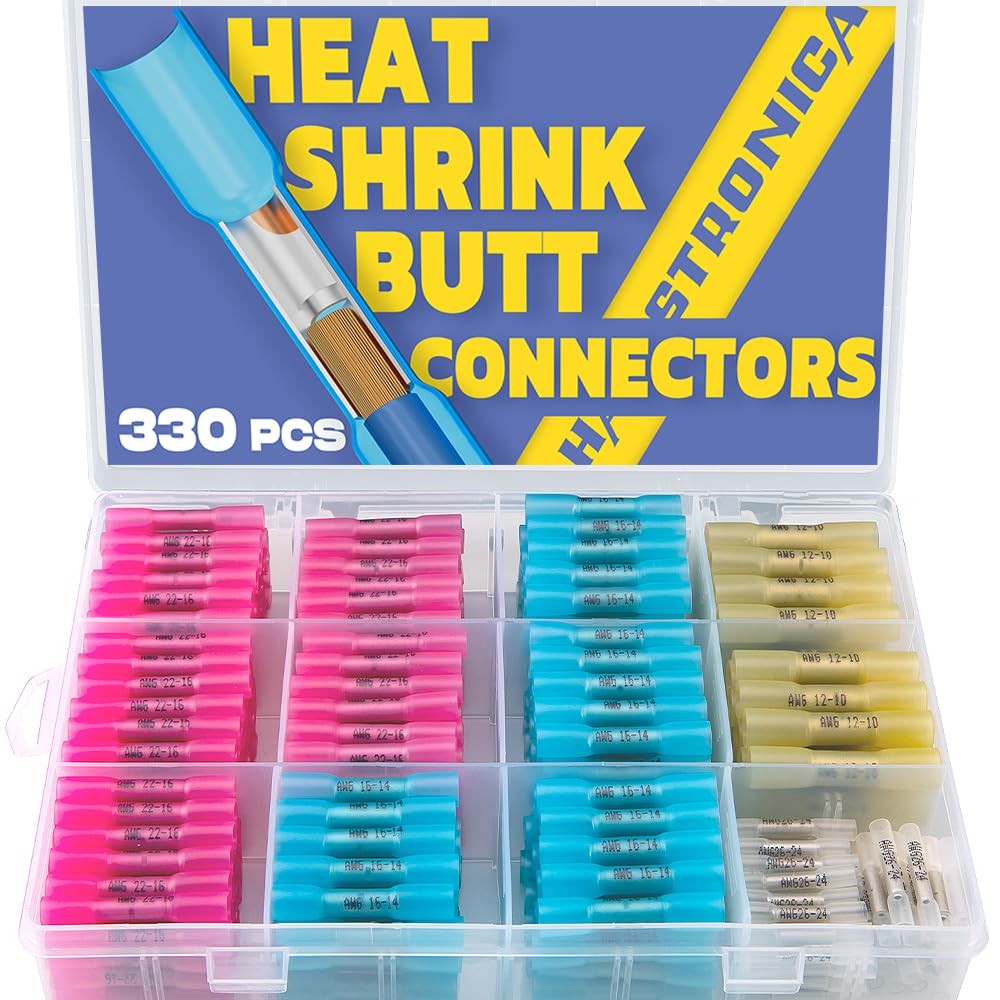 330PCS Heat Shrink Butt Connectors, 26-10 AWG