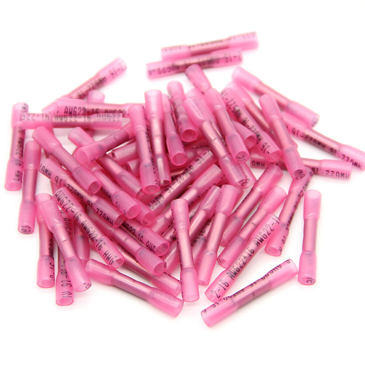 22-16AWG Heat Shrink Wire Butt Connector Waterproof Splice Terminals Red 100Pcs