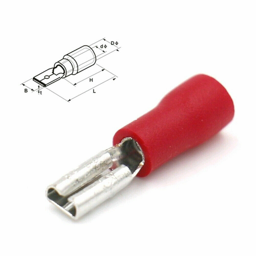 (1000) Red Insulated Female Spade Wire CrimpTerminal FDD1.25-110 2.8mm 16-22AWG
