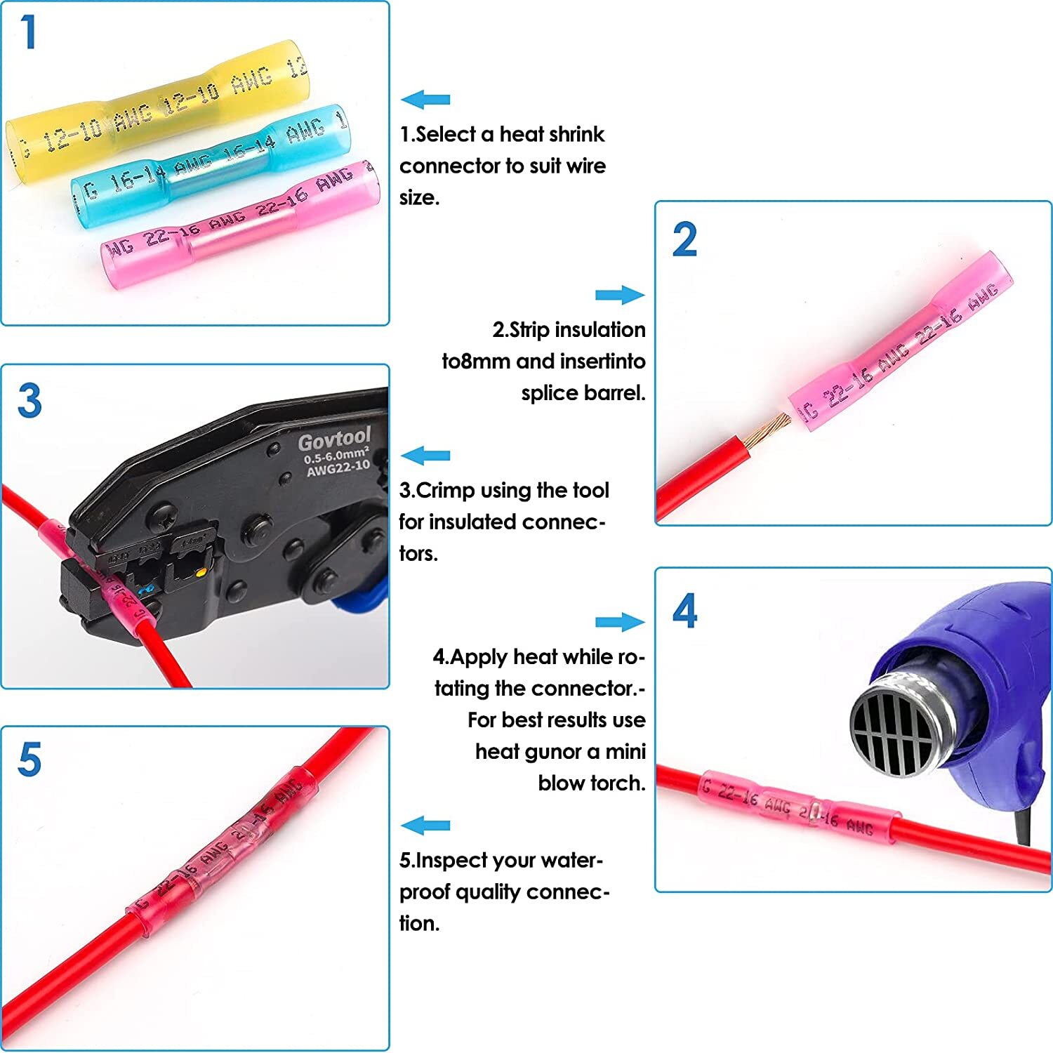 300PCS Waterproof Seal Heat Shrink Crimp Butt Terminal Wire Connector Splice Kit