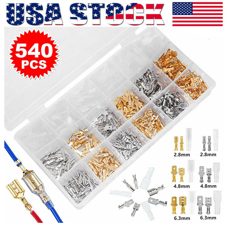 540PCS Brass Spade Male Female Terminals Electrical Wire Crimp Connectors