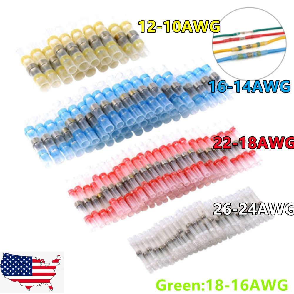 50PCS 22-10AWG Solder Seal Sleeve Heat Shrink Butt Wire Connectors Terminals