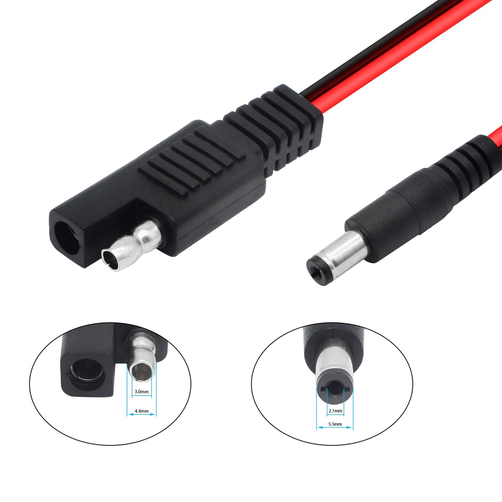 PNGKNYOCN 3.2 Feet 18AWG SAE Plug to DC 5.5×2.1mm Male Converter Black