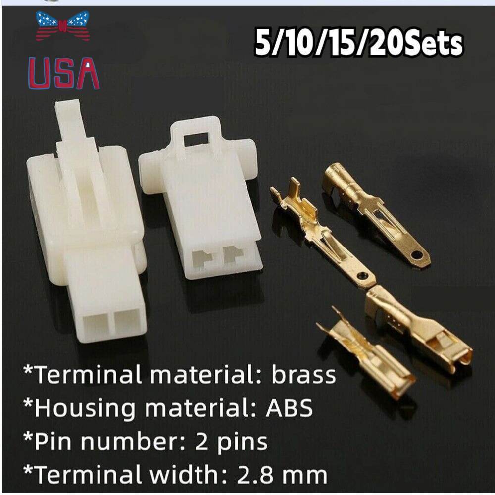 2.8mm 2 Pin Electrical Wire Connector Male Female Plug +Terminal Kit 5-20 Sets
